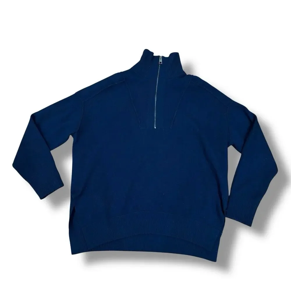 Zadig Voltaire Men’s Size M L XL Navy Blue Merino Wool Quarter Zip Sweater